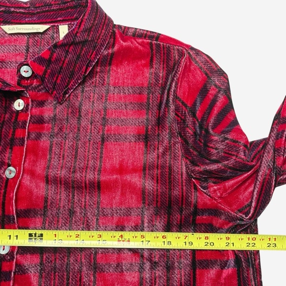 Soft Surroundings Velour Plaid Button Down Tunic Top Size L Long Sleeve - Picture 6 of 10